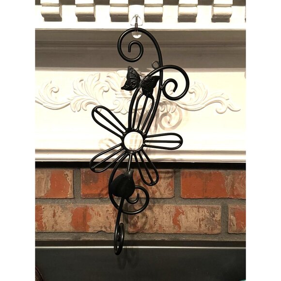Black Metal Decorative Flower & Butterfly with Swirl Design Wall Hook - Picture 5 of 6